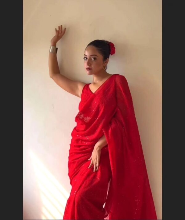 Red Chikankari Georgette Saree