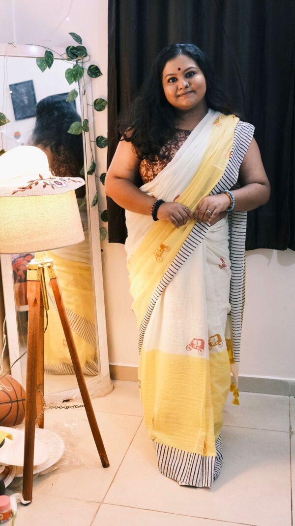 Namma Autorickshaw Block Print Saree