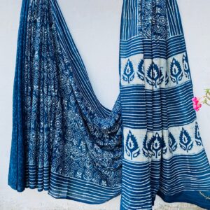 Indigo Floral Block Print Saree