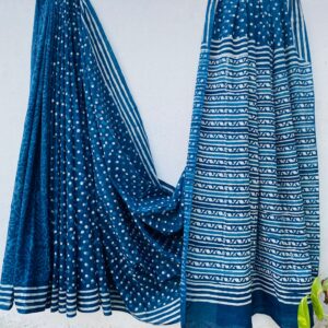 Indigo Polka Block Print Saree