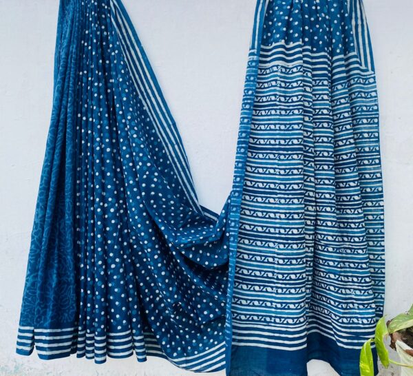Indigo Polka Block Print Saree