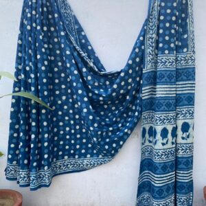 Indigo Dual Polka Block Print Saree