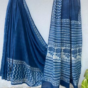 Indigo Stripe Block Print Saree