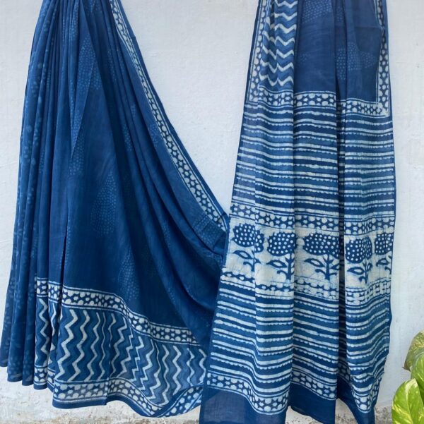 Indigo Stripe Block Print Saree