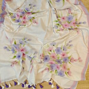 Handloom Mulmul Cotton with Hand-painted Floral Motifs.
