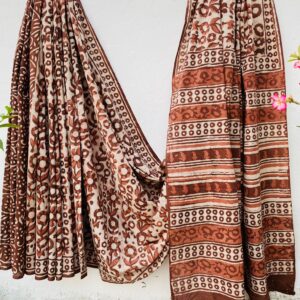 Rust Hand Block Print Saree