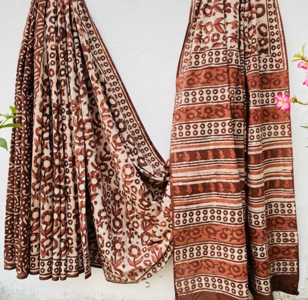 Rust Hand Block Print Saree