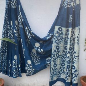 Indigo phool  Block Print Saree