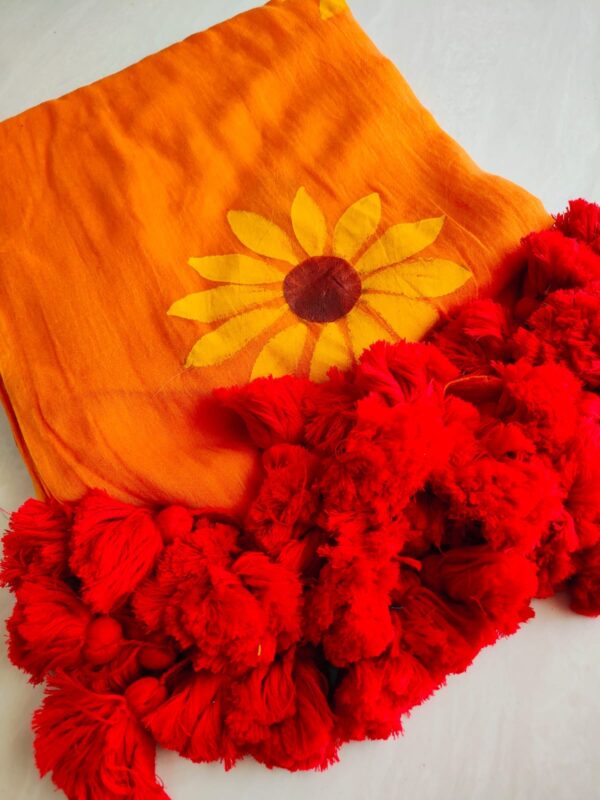 Suryamukhi Orange Mulmul Saree