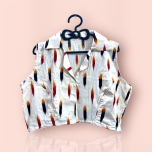 White Ikkat Collar Blouse