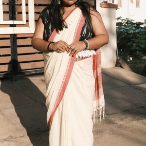 Labanya White Red Jamdani Saree