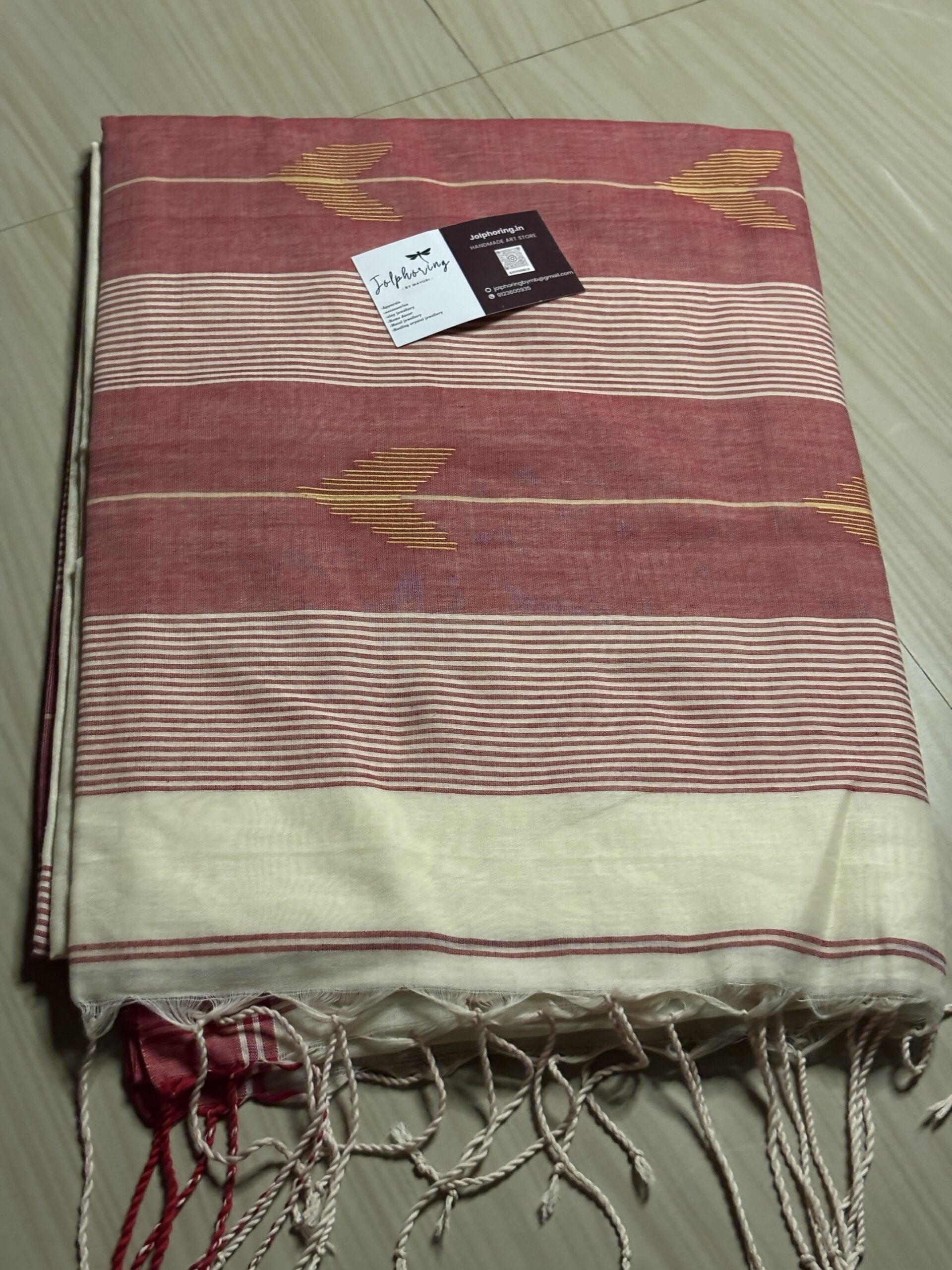 Labanya White Red Jamdani Saree - Image 9