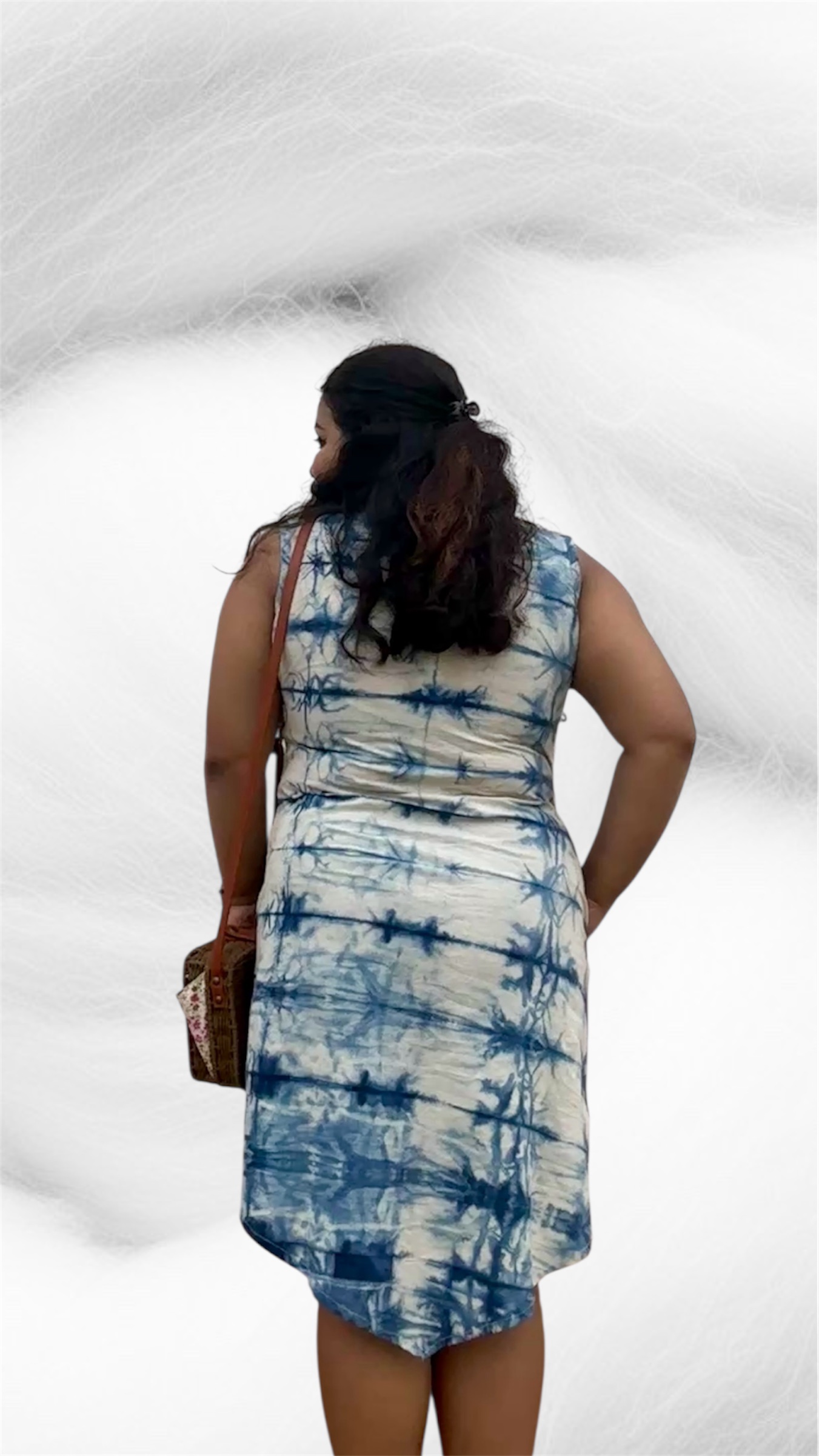 Waterfall Shibori Blue Asymmetric Dress - Image 5