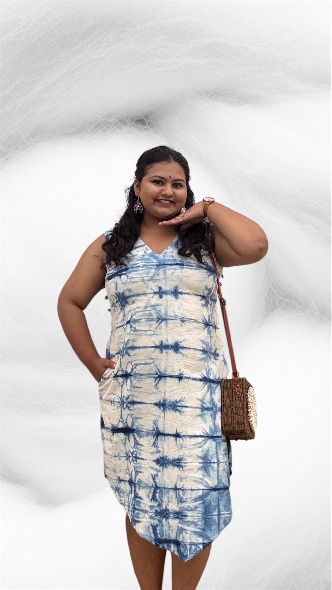 Waterfall Shibori Blue Asymmetric Dress - Image 3