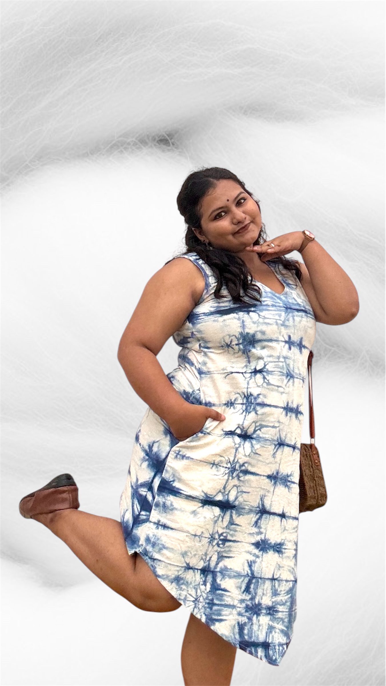 Waterfall Shibori Blue Asymmetric Dress