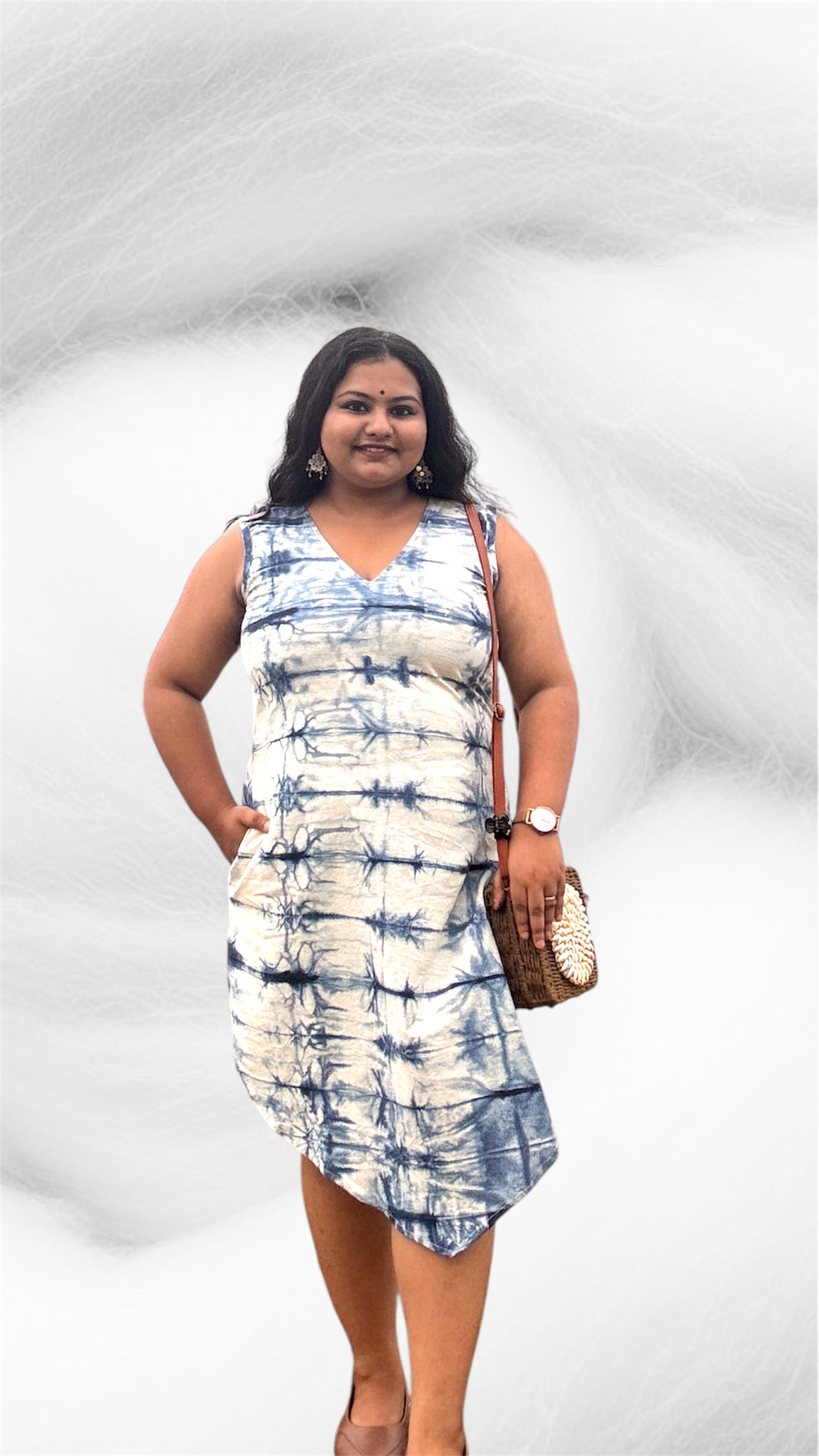 Waterfall Shibori Blue Asymmetric Dress - Image 2