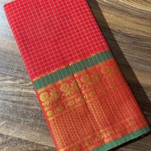 Red Checkered Narayanpeth Saree