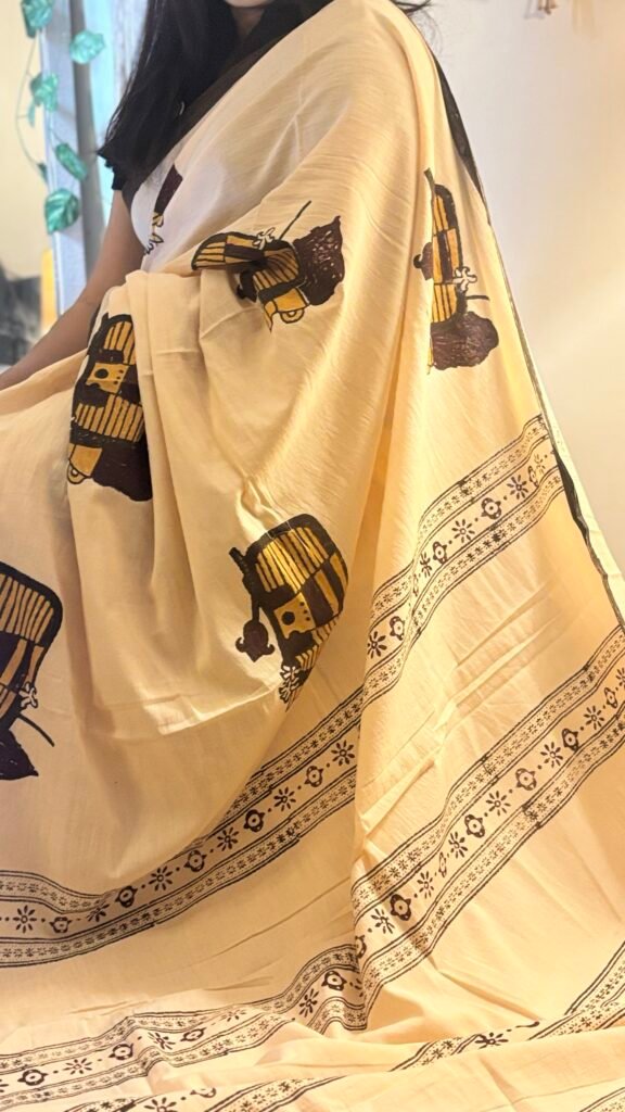 Mahalaya Blockprint Saree